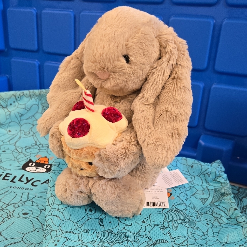 NWT Jellycat Bashful Beige Bunny 'Birthday'